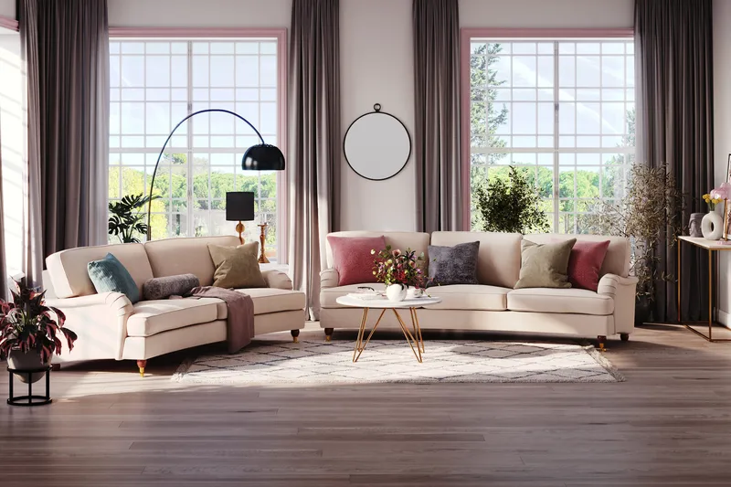 Howard Lyx 4-seters Svunget Stoffsofa - Beige - Møbler - Sofaer - Howard sofa