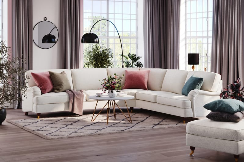 Howard Lyx 6-seters Høyrevendt L-formet Hjørnesofa i Bouclé - Hvit - Møbler - Sofaer - Howard sofa
