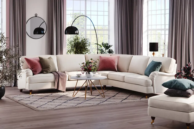 Howard Lyx 6-seters Høyrevendt L-formet Hjørnesofa i Fløyel - Kremhvit - Møbler - Sofaer - Howard sofa