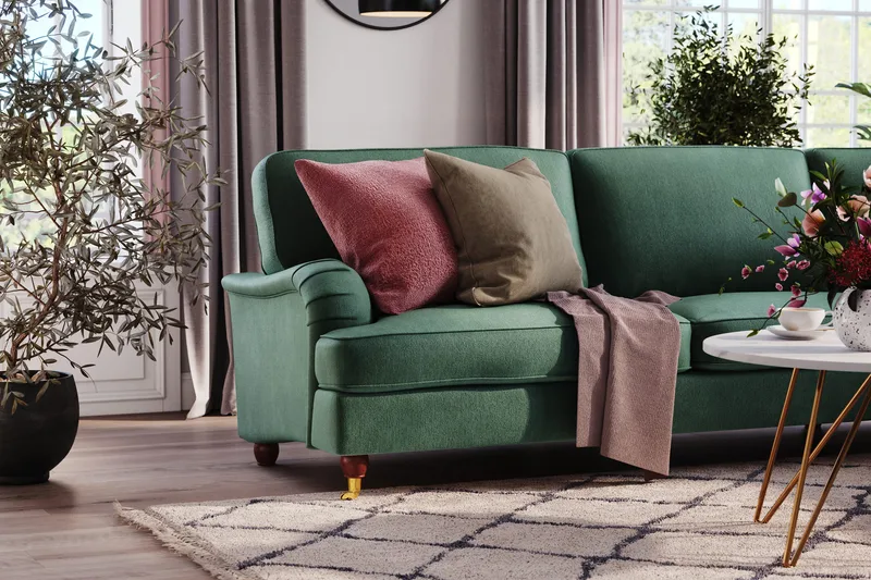 Howard Lyx 6-seters Høyrevendt L-formet Hjørnesofa i Fløyel - Mørk grønn - Møbler - Sofaer - Howard sofa