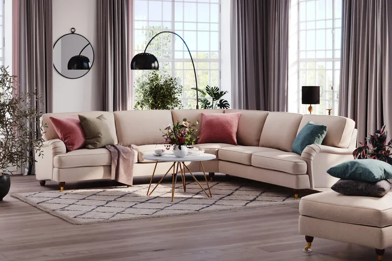 Howard Lyx 6-seters Høyrevendt L-formet Hjørnesofa i Stoff - Beige - Møbler - Sofaer - Howard sofa