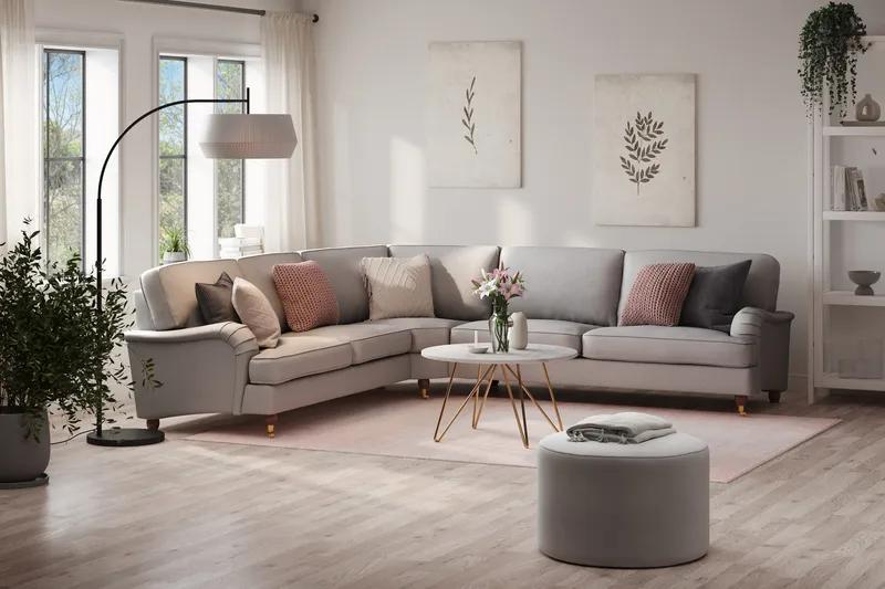 Howard Lyx 6-seters Høyrevendt L-formet Hjørnesofa i Stoff - Lys grå - Møbler - Sofaer - Howard sofa