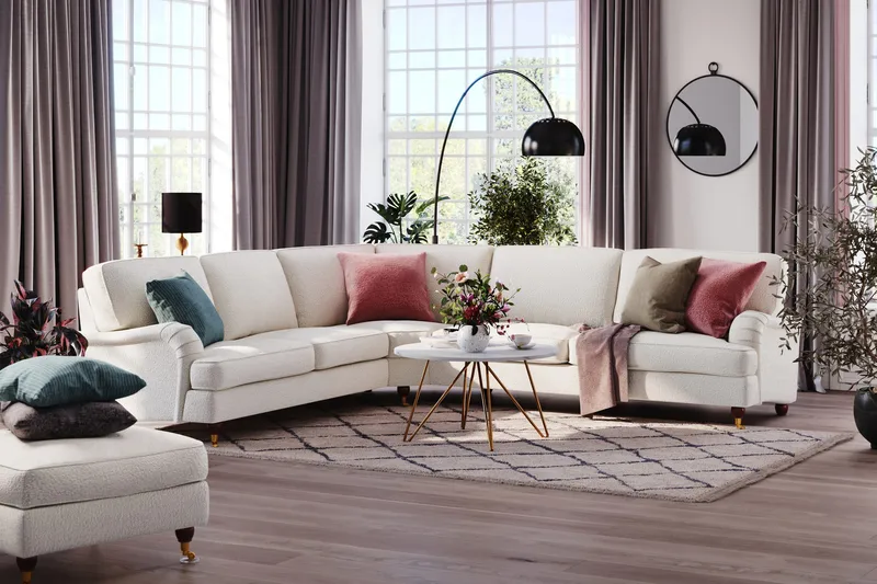 Howard Lyx 6-seters Venstrevendt L-formet Hjørnesofa i Bouclé - Hvit - Møbler - Sofaer - Howard sofa