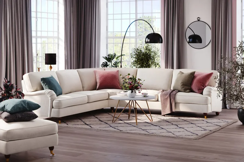 Howard Lyx 6-seters Venstrevendt L-formet Hjørnesofa i Fløyel - Kremhvit - Møbler - Sofaer - Howard sofa