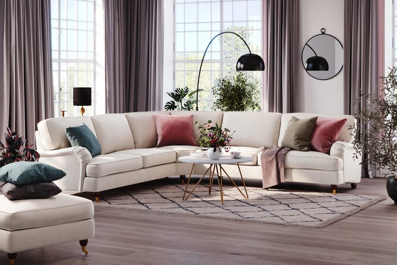 Howard Lyx 6-seters Venstrevendt L-formet Hjørnesofa i Fløyel - Kremhvit - Møbler - Sofaer - Howard sofa