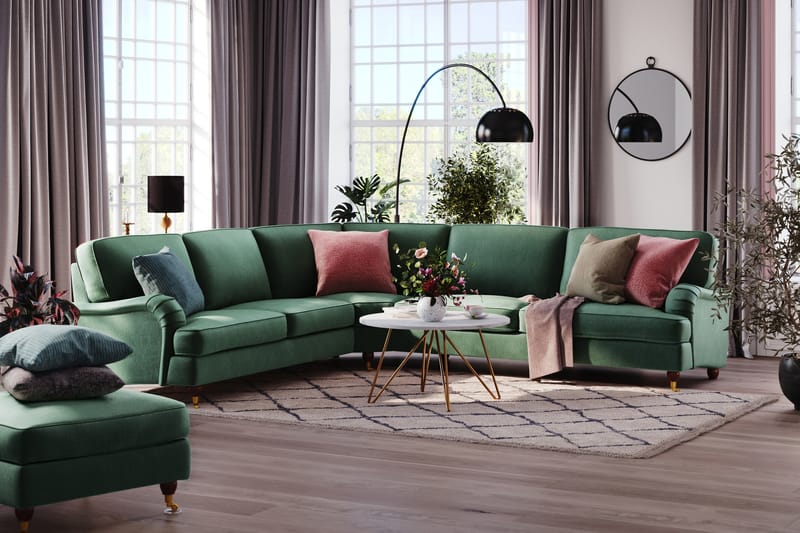 Howard Lyx 6-seters Venstrevendt L-formet Hjørnesofa i Fløyel - Mørk grønn - Møbler - Sofaer - Howard sofa
