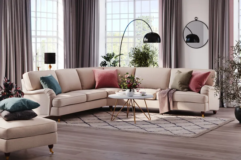 Howard Lyx 6-seters Venstrevendt L-formet Hjørnesofa i Stoff - Beige - Møbler - Sofaer - Howard sofa