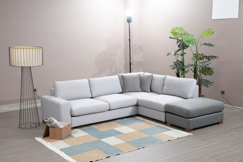 Huelva 3-seter Høyre L-formet Sofa med Sjeselong Dyp med Fotpall i Stoff - Grå - Møbler - Sofaer - Sofa med sjeselong