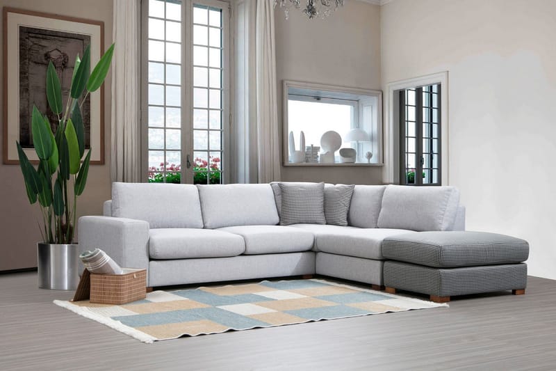 Huelva 3-seter Høyre L-formet Sofa med Sjeselong Dyp med Fotpall i Stoff - Grå - Møbler - Sofaer - Sofa med sjeselong