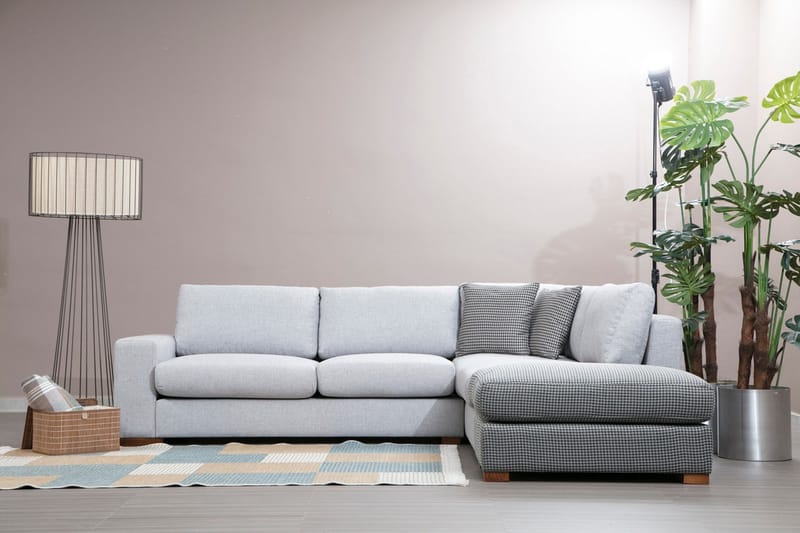Huelva 3-seter Høyre L-formet Sofa med Sjeselong Dyp med Fotpall i Stoff - Grå - Møbler - Sofaer - Sofa med sjeselong
