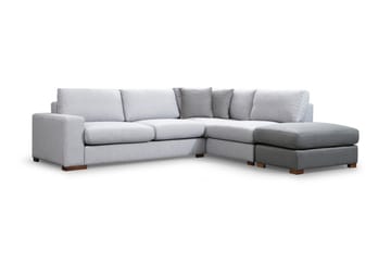 Huelva 3-seter Høyre L-formet Sofa med Sjeselong Dyp med Fotpall i Stoff - Grå - Møbler - Sofaer - Sofa med sjeselong
