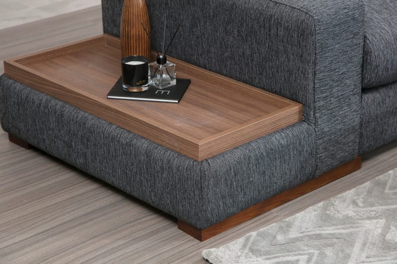 Huelva 5-seter Venstrevendt L-formet Hjørnesofa 323 cm med Sidebord i Stoff - Grå - Møbler - Sofaer - Hjørnesofa