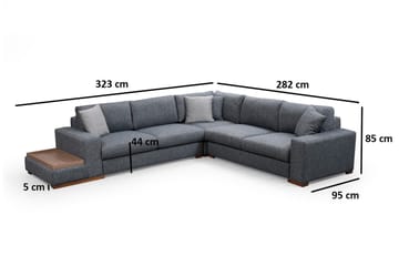 Huelva 5-seter Venstrevendt L-formet Hjørnesofa 323 cm med Sidebord i Stoff - Grå - Møbler - Sofaer - Hjørnesofa