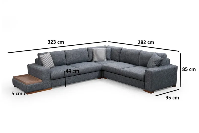 Huelva 5-seter Venstrevendt L-formet Hjørnesofa 323 cm med Sidebord i Stoff - Grå - Møbler - Sofaer - Hjørnesofa
