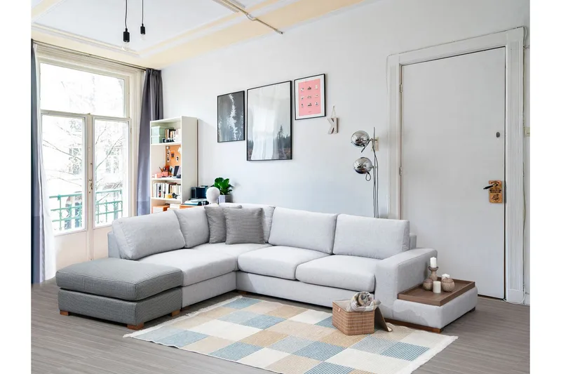 Huelva 5-seter Venstrevendt L-formet Sofa med Sjeselong 308 cm i Stoff - Grå - Møbler - Sofaer - Sofa med sjeselong
