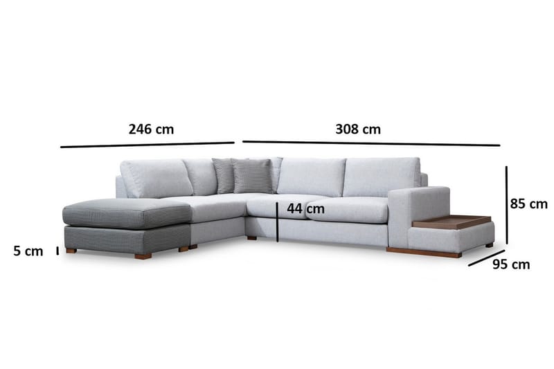 Huelva 5-seter Venstrevendt L-formet Sofa med Sjeselong 308 cm i Stoff - Grå - Møbler - Sofaer - Sofa med sjeselong