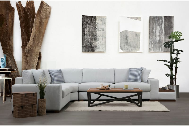 Huelva Høyrevendt L-formet Hjørnesofa 363 cm i Stoff med Sidebord - Lyseblågrå - Møbler - Sofaer - Hjørnesofa