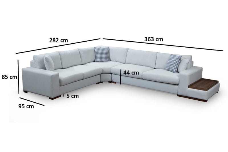 Huelva Høyrevendt L-formet Hjørnesofa 363 cm i Stoff med Sidebord - Lyseblågrå - Møbler - Sofaer - Hjørnesofa