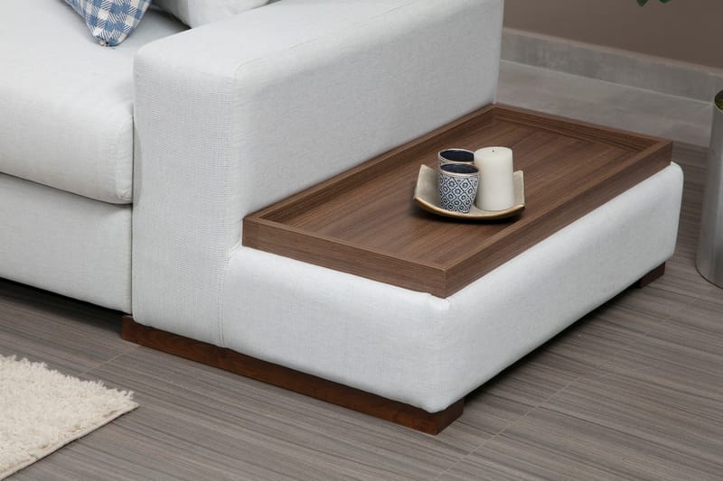 Huelva Høyrevendt L-formet Hjørnesofa 363 cm i Stoff med Sidebord - Lyseblågrå - Møbler - Sofaer - Hjørnesofa