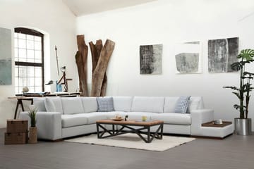 Huelva Høyrevendt L-formet Hjørnesofa 363 cm i Stoff med Sidebord - Lyseblågrå - Møbler - Sofaer - Hjørnesofa