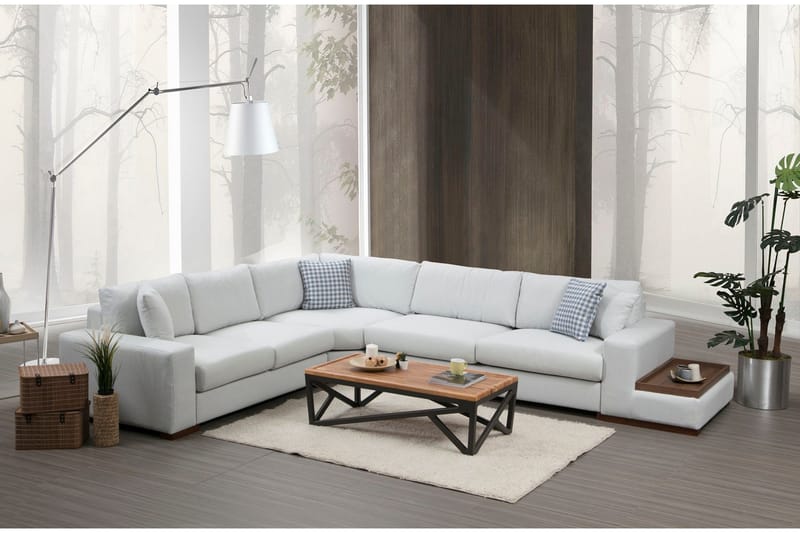 Huelva Høyrevendt L-formet Hjørnesofa 363 cm i Stoff med Sidebord - Lyseblågrå - Møbler - Sofaer - Hjørnesofa