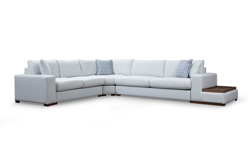 Huelva Høyrevendt L-formet Hjørnesofa 363 cm i Stoff med Sidebord - Lyseblågrå - Møbler - Sofaer - Hjørnesofa