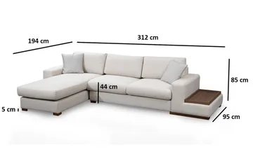 Huelva Venstrevendt L-formet Sofa med Sjeselong 312 cm i Stoff - Kremhvit - Møbler - Sofaer - Sofa med sjeselong