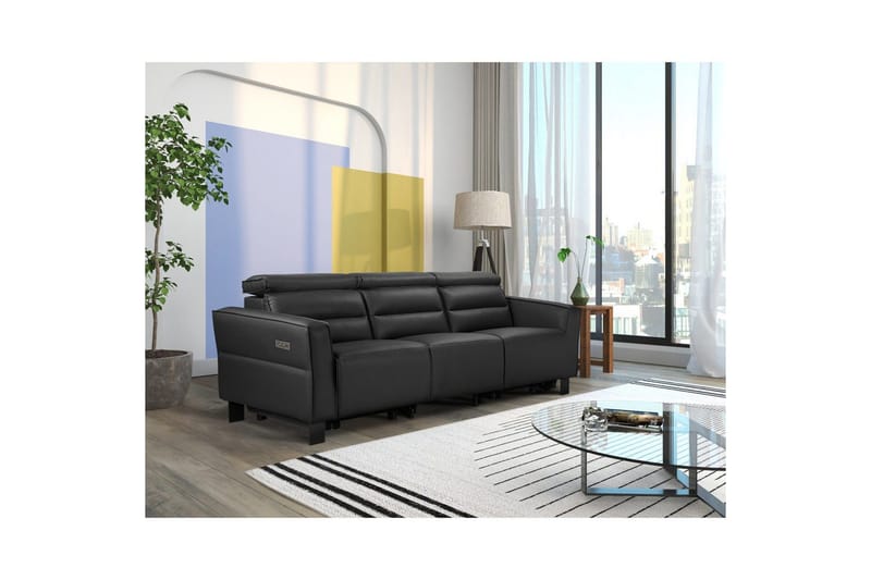 Carpari Dyp 3-seter Kinosofa 224 cm med Recliner i Kunstlær - Svart - Møbler - Sofaer - Reclinersofaer - 3 seters kinosofa & reclinersofa