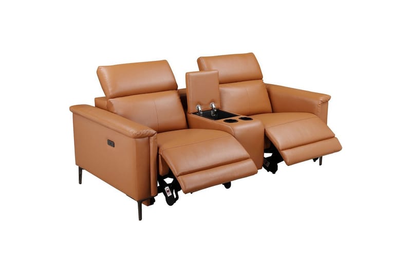 Lund 2-seter Reclinersofa 194 cm med Oppbevaring i Kunstlær - Brun - Møbler - Sofaer - Reclinersofaer - 2 seters kinosofa & reclinersofa
