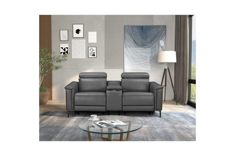 Lund 2-seter Reclinersofa med Oppbevaring i Kunstlær - Grå - Møbler - Sofaer - Reclinersofaer - 2 seters kinosofa & reclinersofa