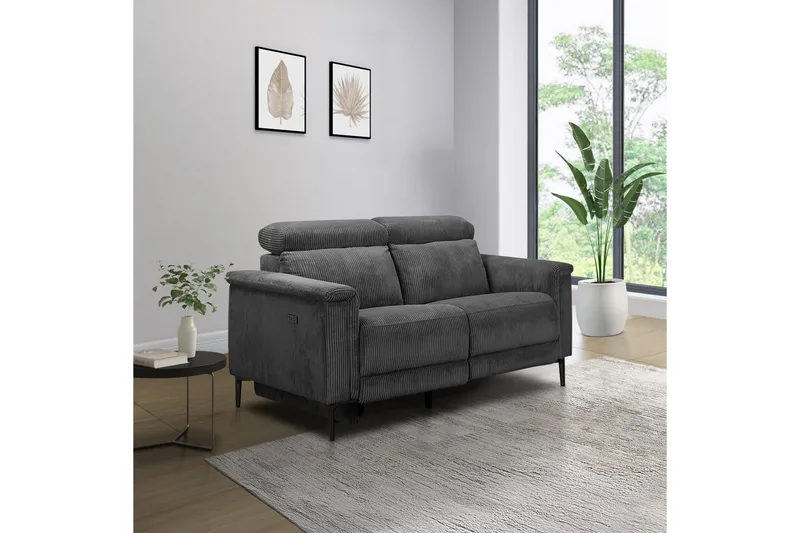 Lund 2-seter Rektangulær Reclinersofa med Nakkestøtte i Stoff med Grått Utseende - Grå - Møbler - Sofaer - Reclinersofaer - 2 seters kinosofa & reclinersofa