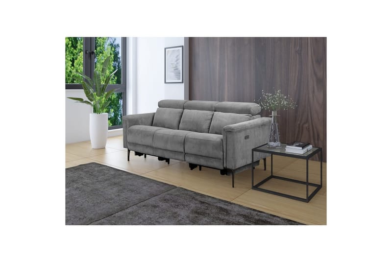 Lund Reclinersofa 3-seter - Grå - Møbler - Sofaer - Reclinersofaer - 3 seters kinosofa & reclinersofa