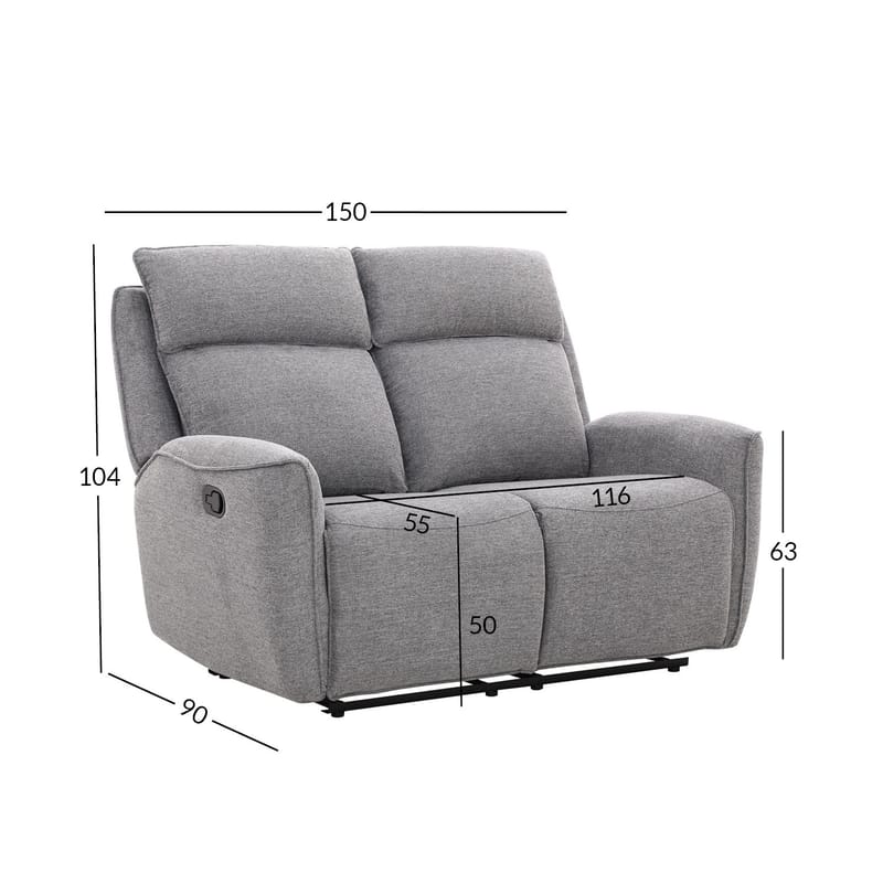 Reclinersofa Östvik 2-seter med manuell mekanisme - grå - Møbler - Sofaer - Reclinersofaer - 2 seters kinosofa & reclinersofa