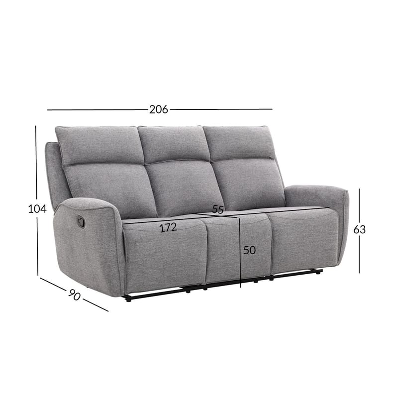 Reclinersofa Östvik 3-seter med manuell mekanisme - grå - Møbler - Sofaer - Reclinersofaer - 3 seters kinosofa & reclinersofa