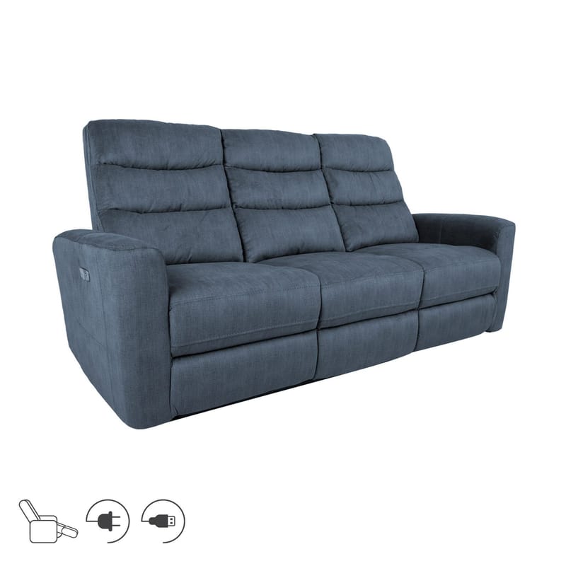 Reclinersofa Darvi 3-seter med elektrisk mekanisme, blå