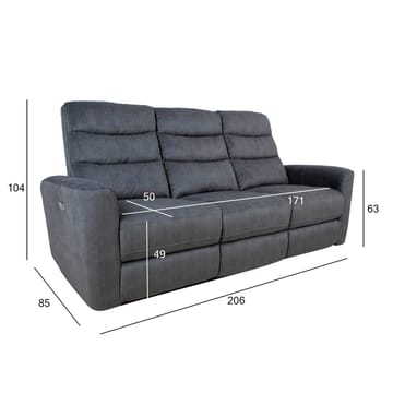 Reclinersofa Darvi 3-seter med elektrisk mekanisme - Grå fløyel - Møbler - Sofaer - Reclinersofaer - 3 seters kinosofa & reclinersofa