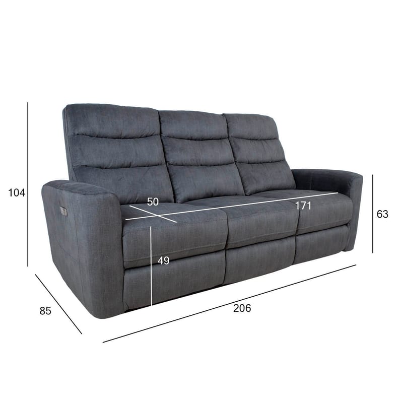 Reclinersofa Darvi 3-seter med elektrisk mekanisme - Grå fløyel - Møbler - Sofaer - Reclinersofaer - 3 seters kinosofa & reclinersofa