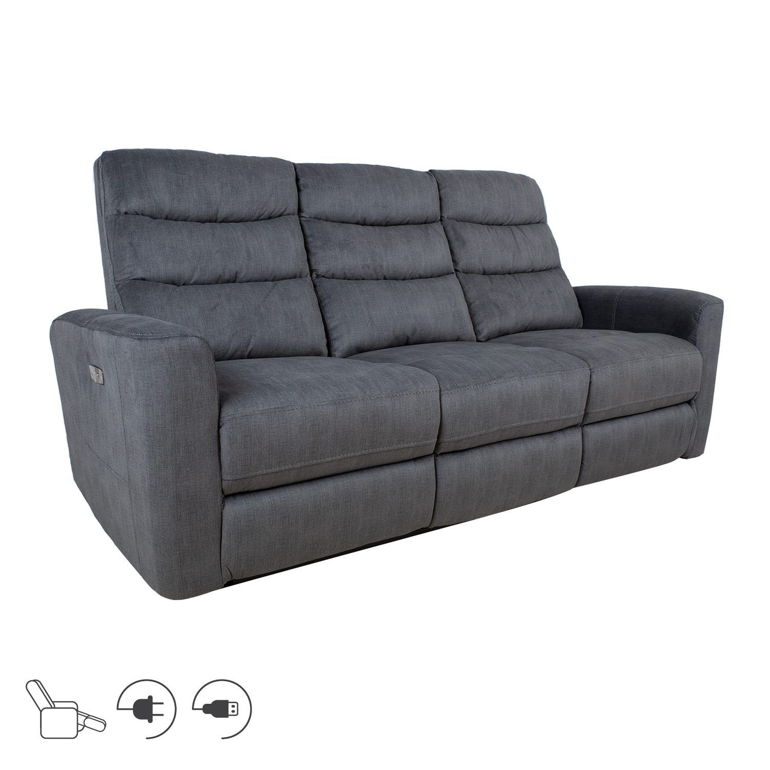 Reclinersofa Darvi 3-seter med elektrisk mekanisme - Grå fløyel