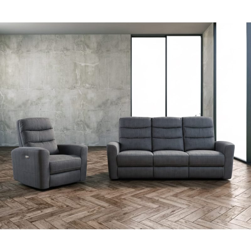 Reclinersofa Darvi 3-seter med elektrisk mekanisme - Grå fløyel - Møbler - Sofaer - Reclinersofaer - 3 seters kinosofa & reclinersofa