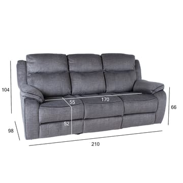 Reclinersofa Iskmar 3-seter med manuell mekanisme - Grå - Møbler - Sofaer - Reclinersofaer - 3 seters kinosofa & reclinersofa