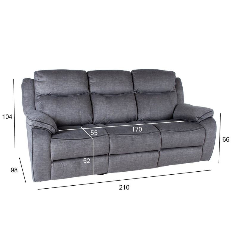 Reclinersofa Iskmar 3-seter med manuell mekanisme - Grå - Møbler - Sofaer - Reclinersofaer - 3 seters kinosofa & reclinersofa