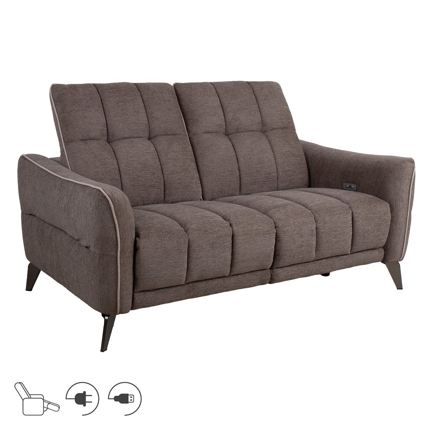 Reclinersofa Nordan 2-seter elektrisk - lys brun med beige kantsøm