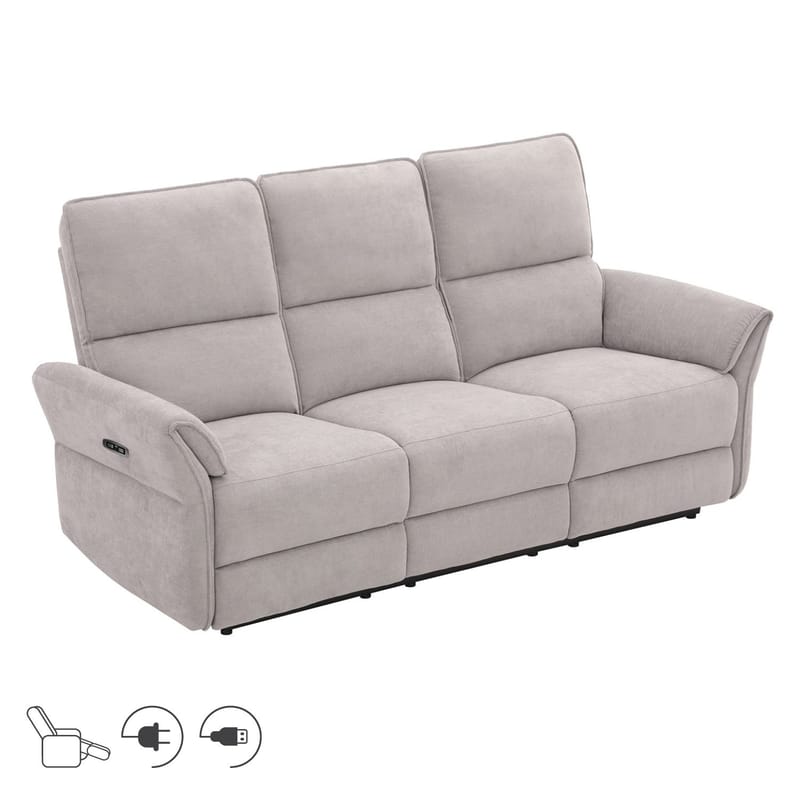 Reclinersofa Ravdal 3-seter med elektrisk mekanisme, grå