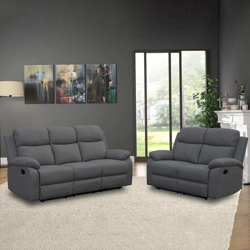 Reclinersofa Toviny 3-seter med manuell mekanisme - mørk grå - Møbler - Sofaer - Reclinersofaer - 3 seters kinosofa & reclinersofa