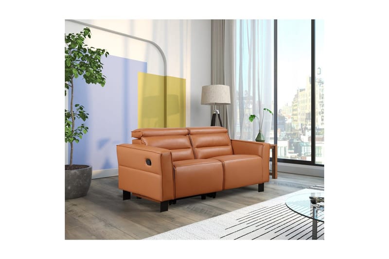 Reclinersofa uten hjørne Loft24 Sofa 2-seter Loft24 Carpari med manuelt oppfellbart fotstøtte Brun Belfast-stoff - Møbler - Sofaer - Reclinersofaer - 2 seters kinosofa & reclinersofa