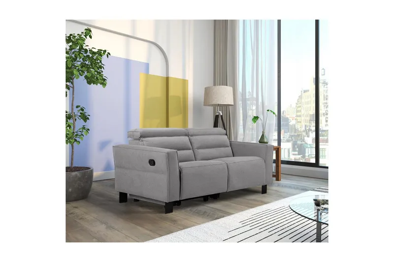 Reclinersofa uten hjørne Loft24 Sofa 2-seter Loft24 Carpari med manuelt oppfellbart fotstøtte Grå Belfast-stoff - Møbler - Sofaer - Reclinersofaer - 2 seters kinosofa & reclinersofa