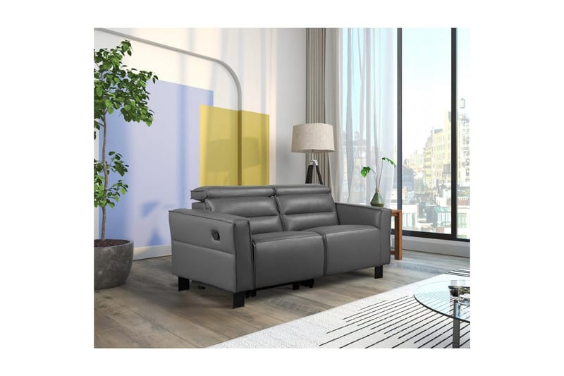 Reclinersofa uten hjørne Loft24 Sofa 2-seter Loft24 Carpari med manuelt oppfellbart fotstøtte Grå Kunstskinn - Møbler - Sofaer - Reclinersofaer - 2 seters kinosofa & reclinersofa