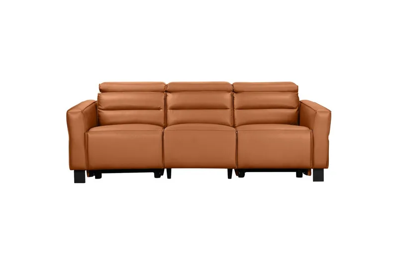Reclinersofa uten hjørne Loft24 Sofa 3-seter Loft24 Carpari med 2 elektriske reclinere Brun Kunstskinn - Møbler - Sofaer - Reclinersofaer