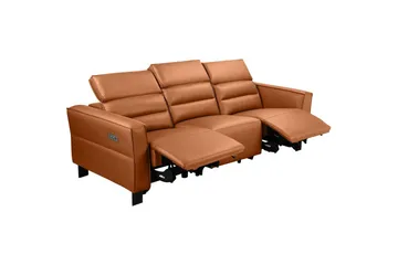 Reclinersofa uten hjørne Loft24 Sofa 3-seter Loft24 Carpari med 2 elektriske reclinere Brun Kunstskinn - Møbler - Sofaer - Reclinersofaer