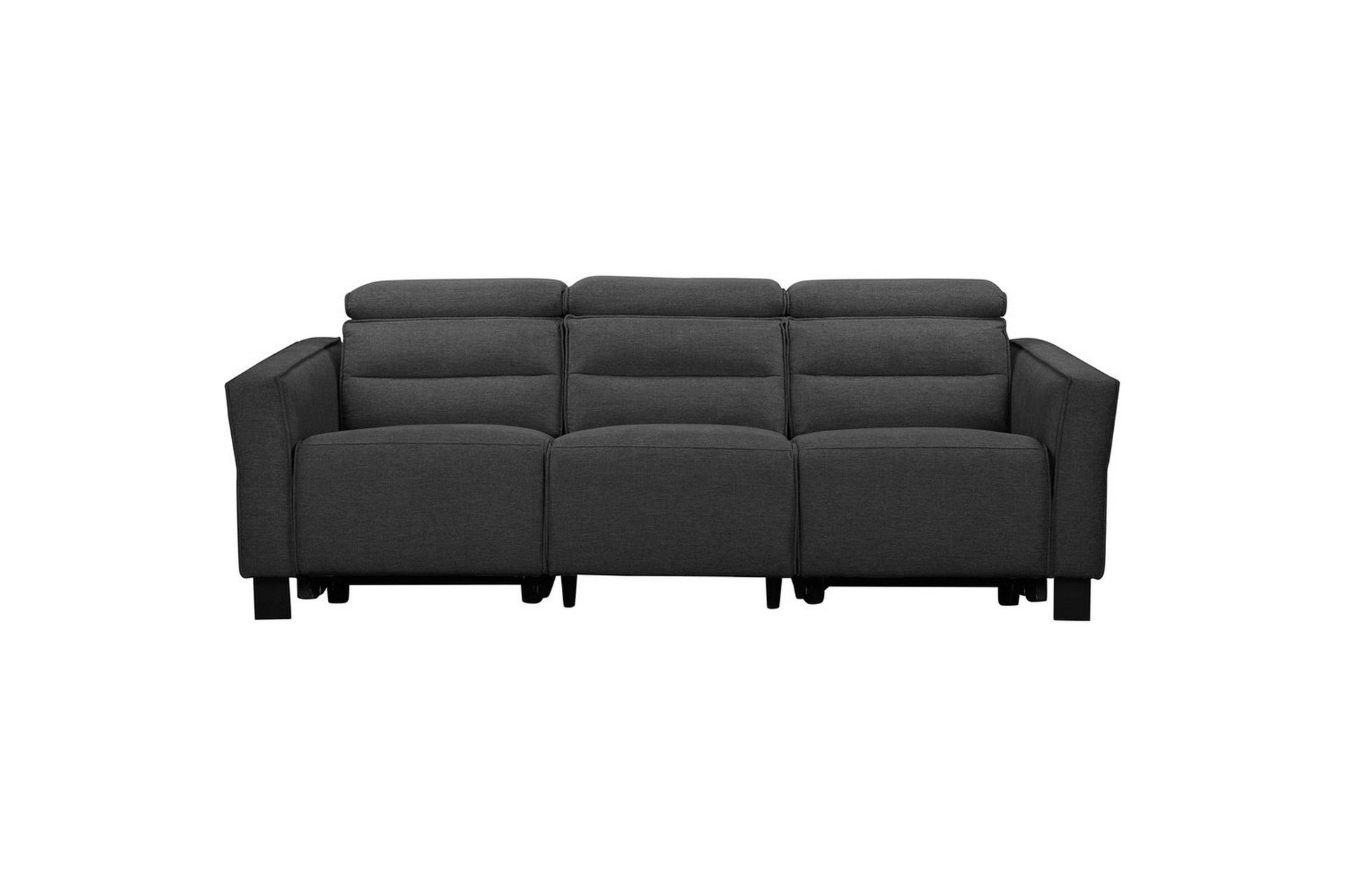 Reclinersofa uten hjørne Loft24 Sofa 3-seter Loft24 Carpari med 2 elektriske reclinere Grå Belfast-stoff -
